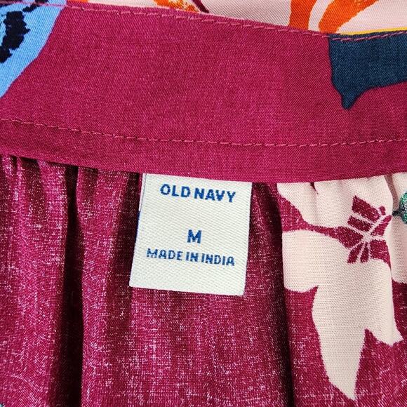 Old Navy Women’s Mini Dress Medium Shift Floral Sleeveless Tie Neck Raspberry - Picture 7 of 10
